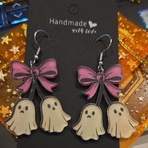 Pink Bow Ghost Earrings